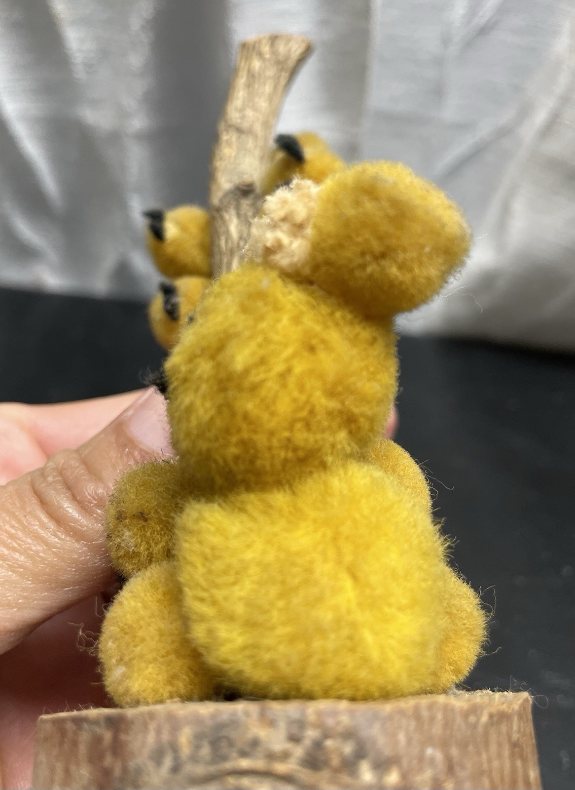 Handcrafted Miniature Animals/ Pompoms Made, Claiming a Branch, Mofy Rabbit