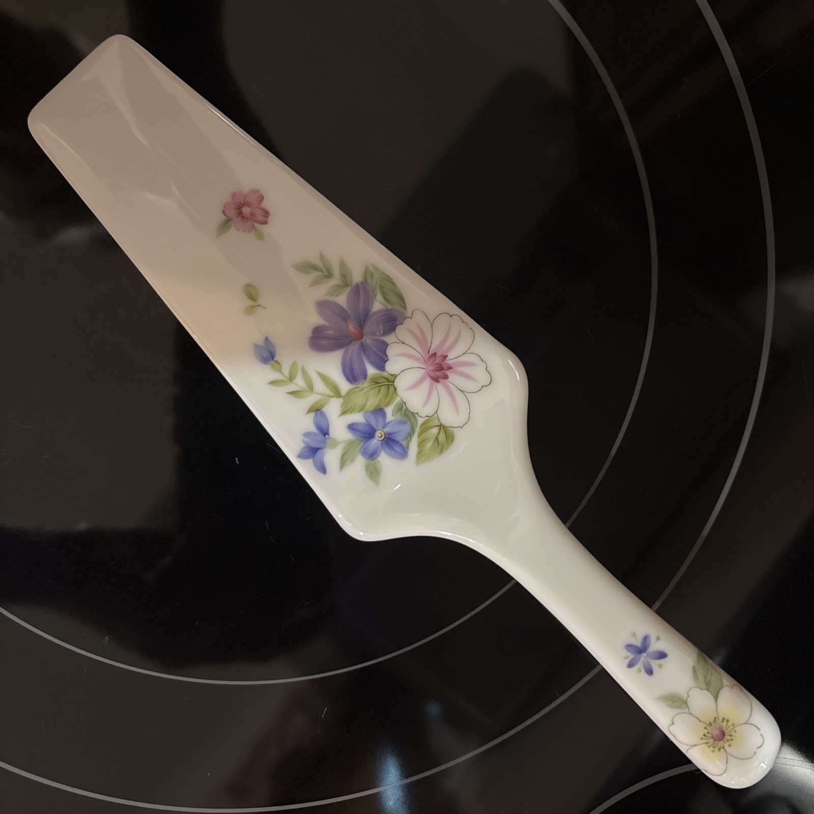 ANDREA By SADEK Ceramic Pink/Yellow/Purple Floral 10″ Cake Server Made in Japan