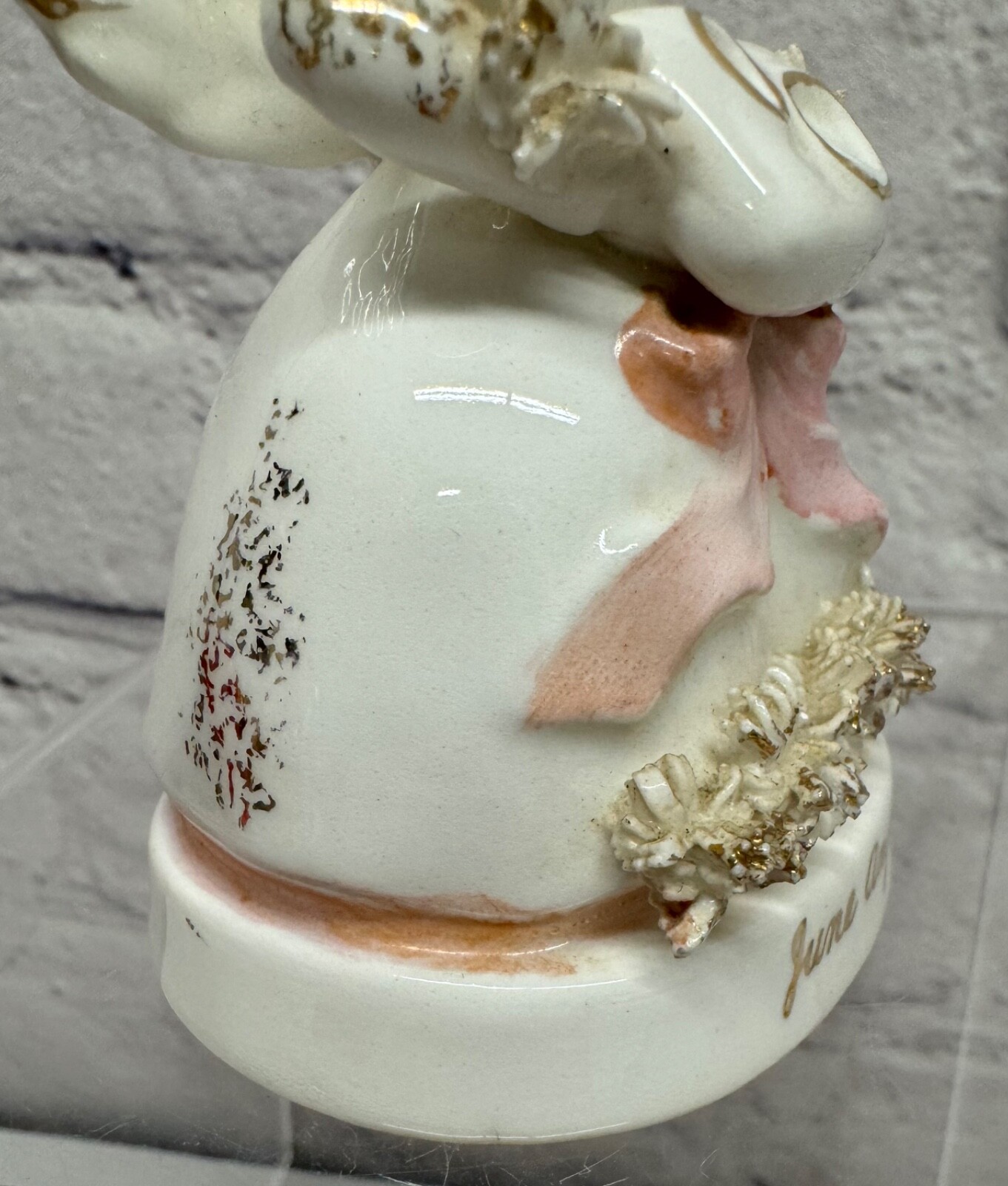Napco June Birthday Angel Spaghetti Trim Figurine #A1366 Wedding Rings Eternity