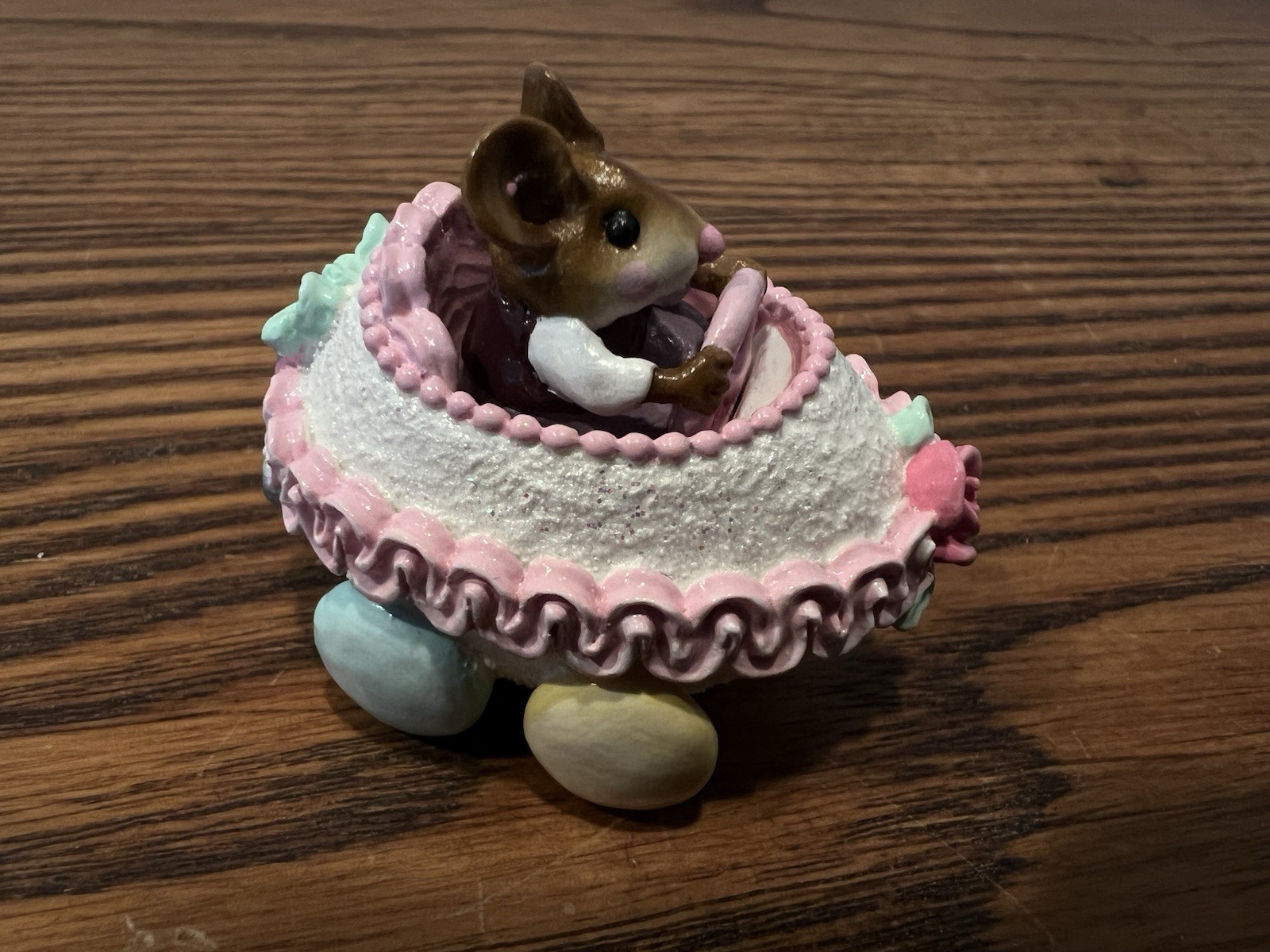 Wee Forest Folk DP 2002 M-274 Easter Eggmobile PINK border green yellow wheels