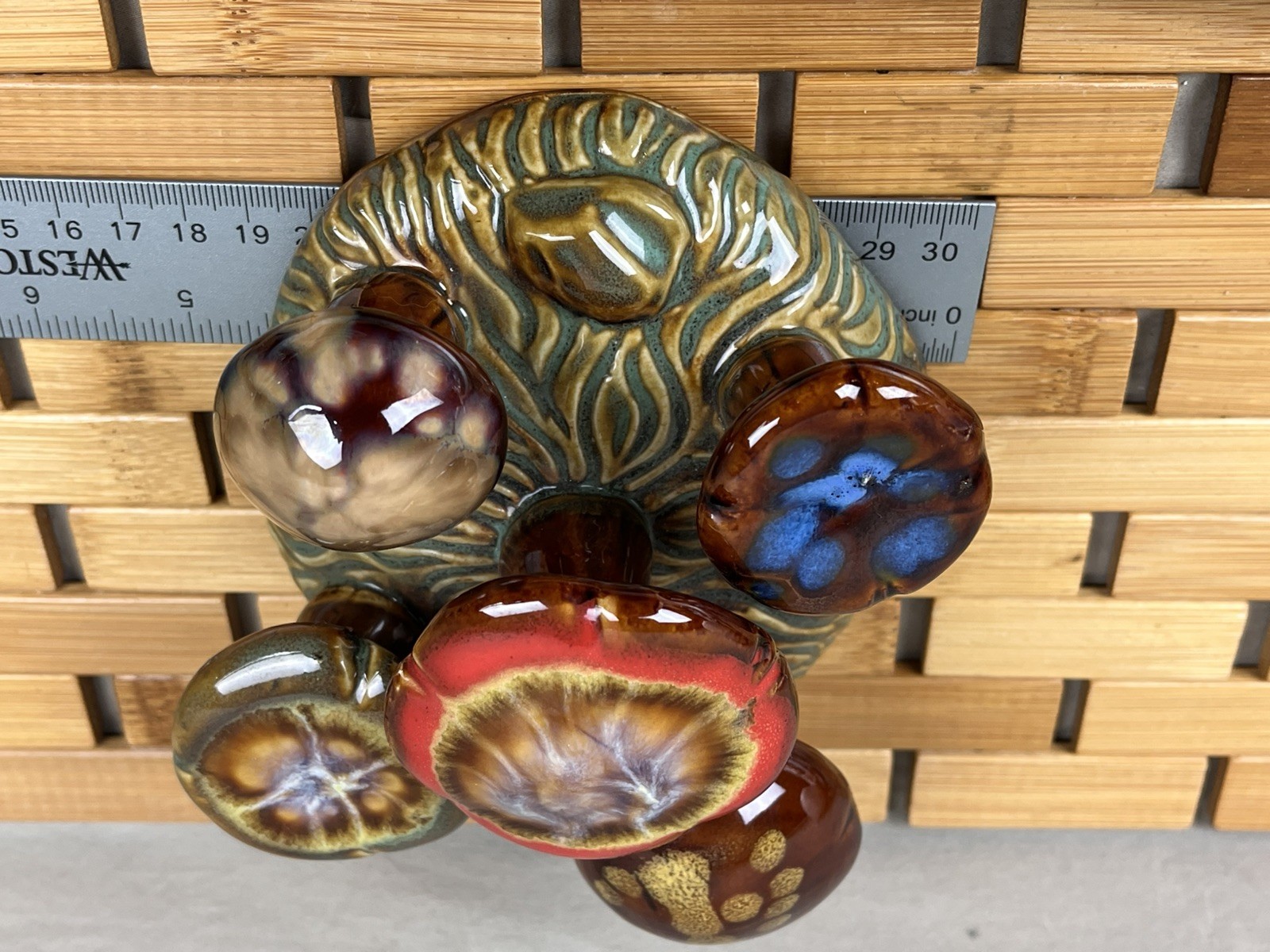 Mushroom Cluster Figurine Vintage Glazed Ceramic Art Deco Decor