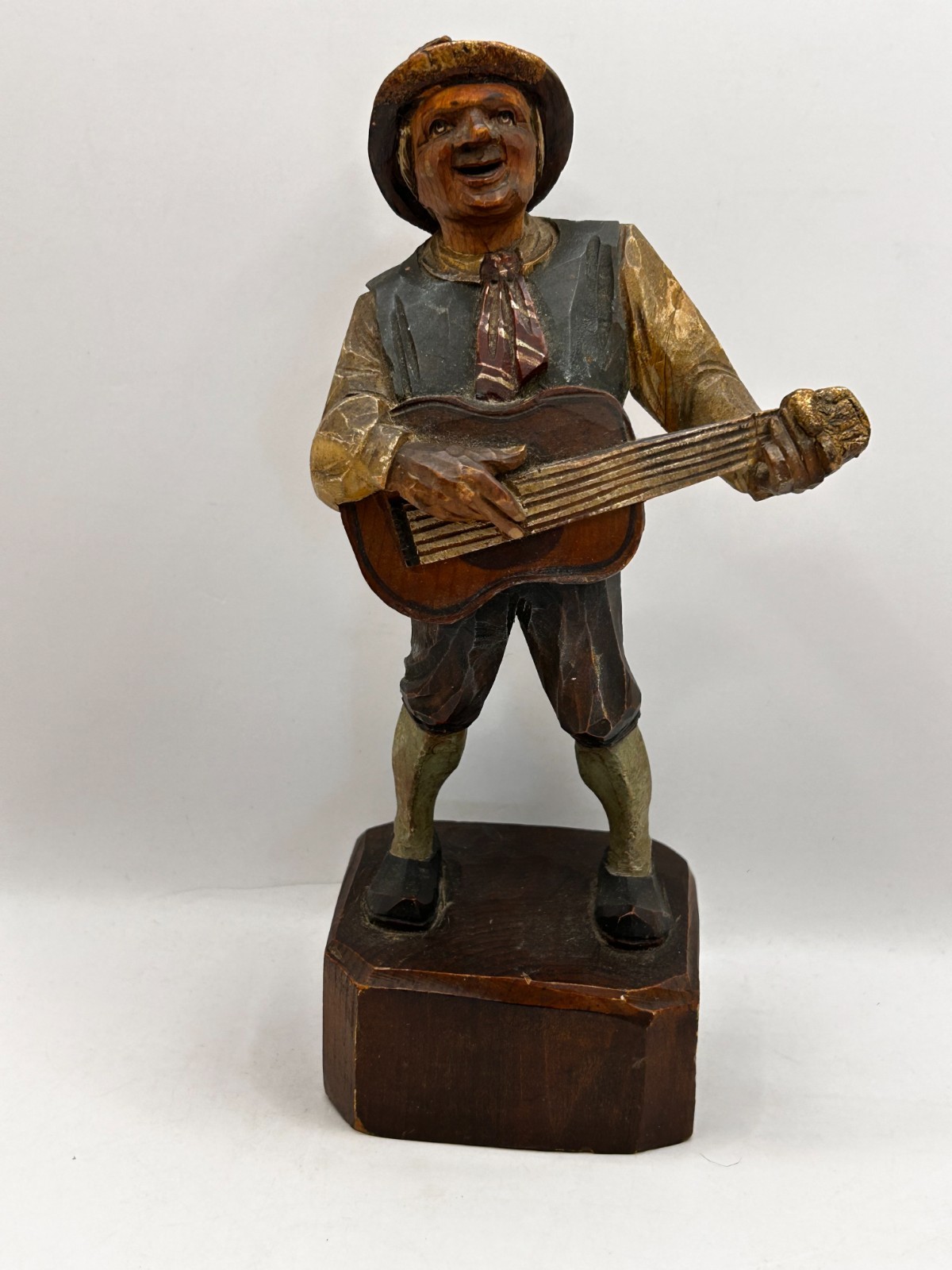 Vintage Anri Hand Carved Wooden Musician Guitar Player Figurine 7″