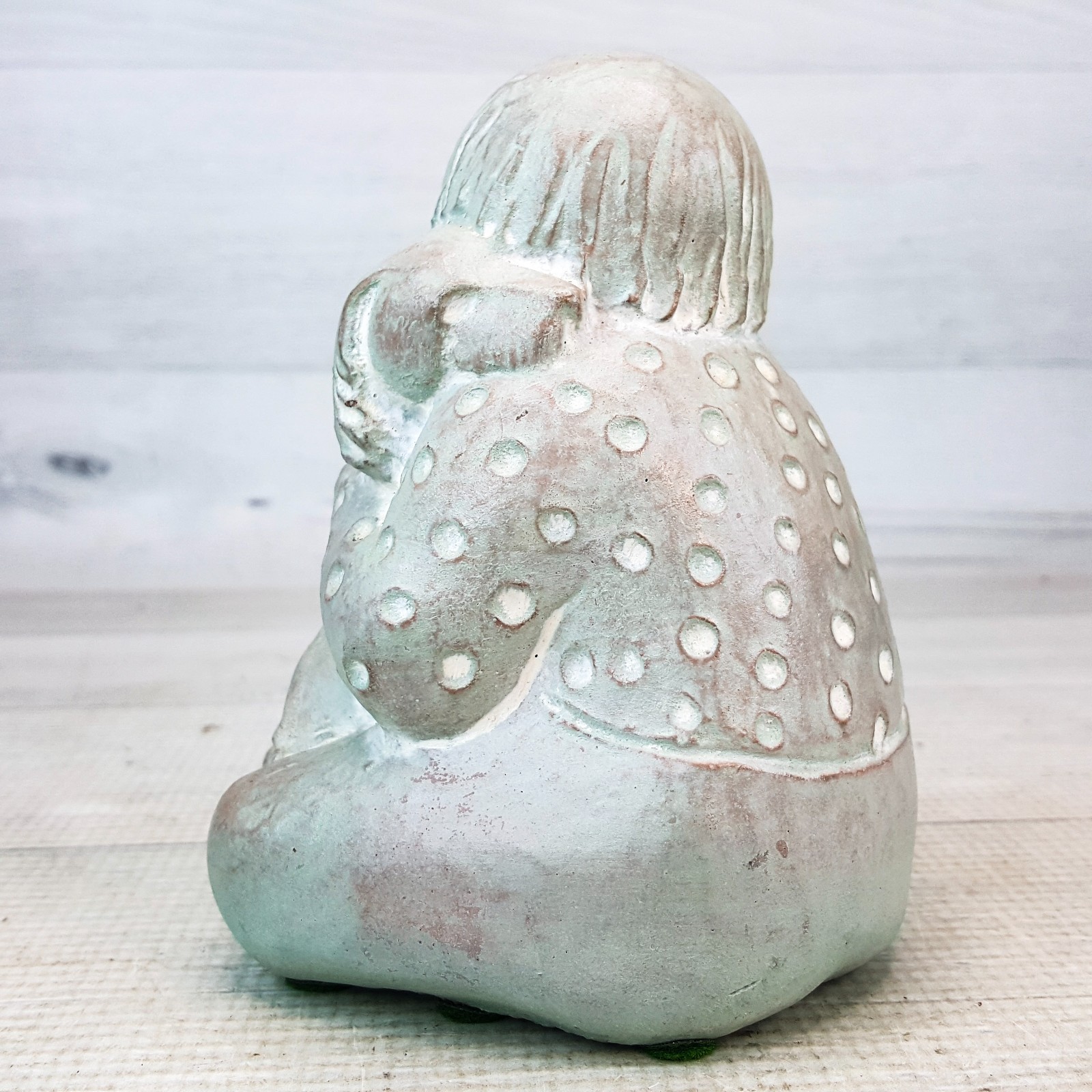 Vintage Isabel Bloom 5″ Figure Concrete Statue Boy Hugging Dog Gray Blue Signed