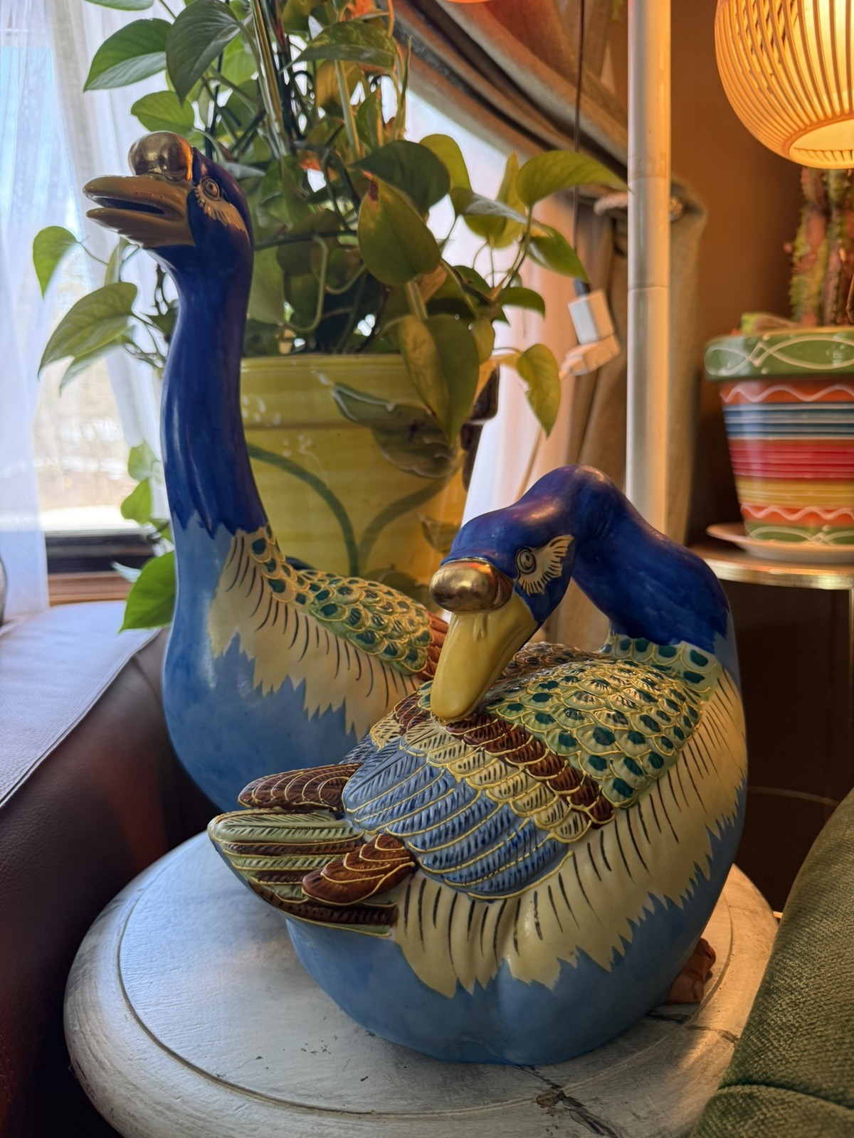 Pair Colorful Japanese Kutani Geese Ducks Porcelain Clay Andrea by Sadek