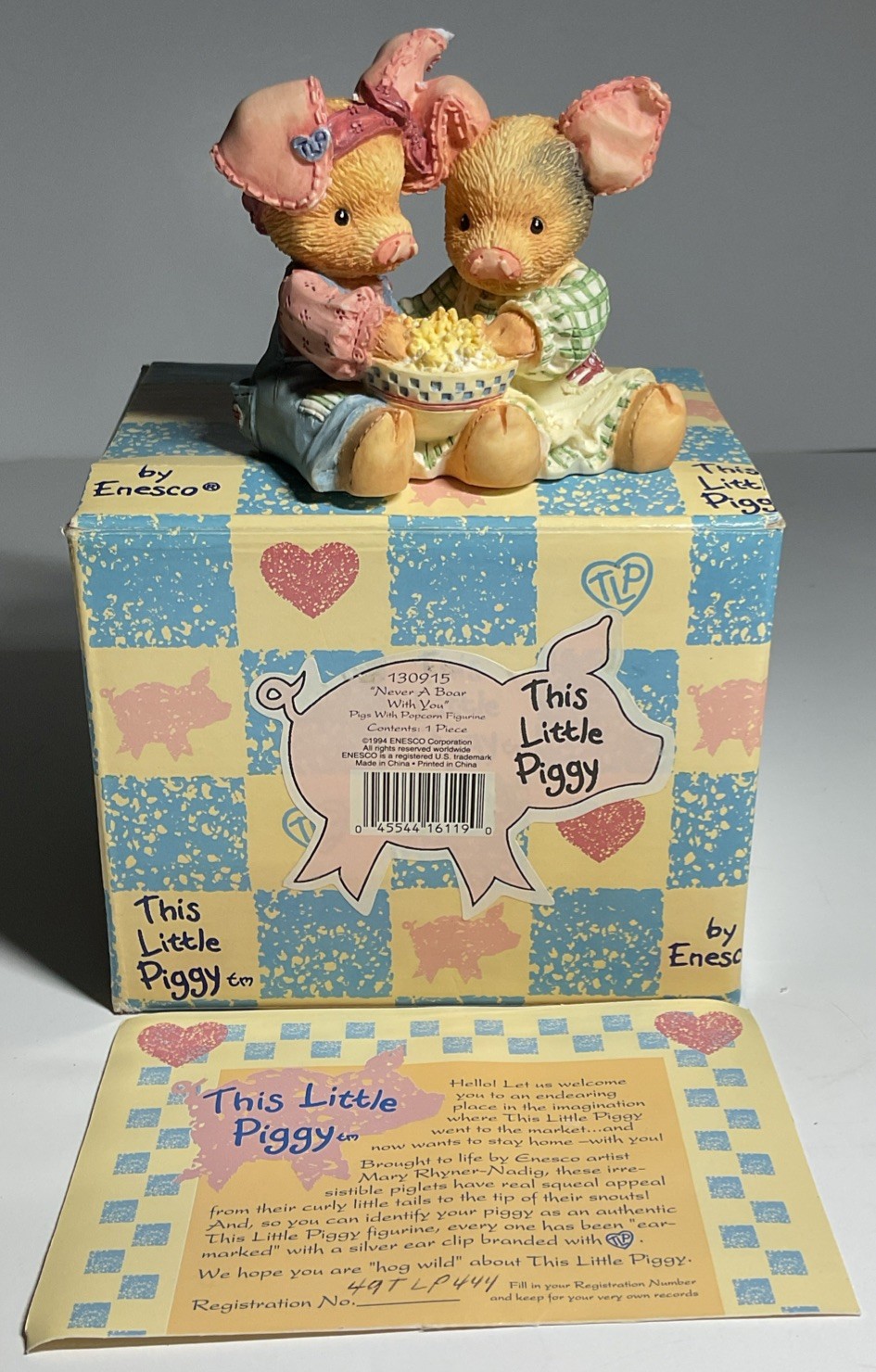 1994 Enesco This Little Piggy “ Never A Boar With You “ Box COA #130915 Figurine