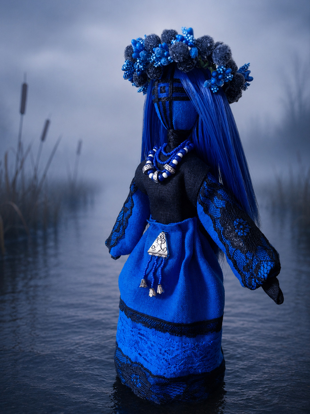 OOAK Blue Rusalka Motanka Doll Ukrainian Water Spirit Pagan Art 29cm