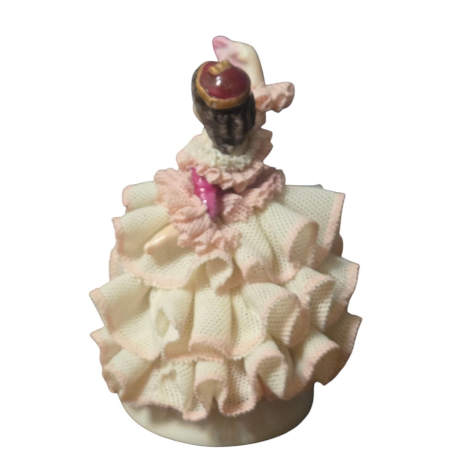 Vintage Irish Dresden Porcelain Figurine Babette Pink Lace Dress
