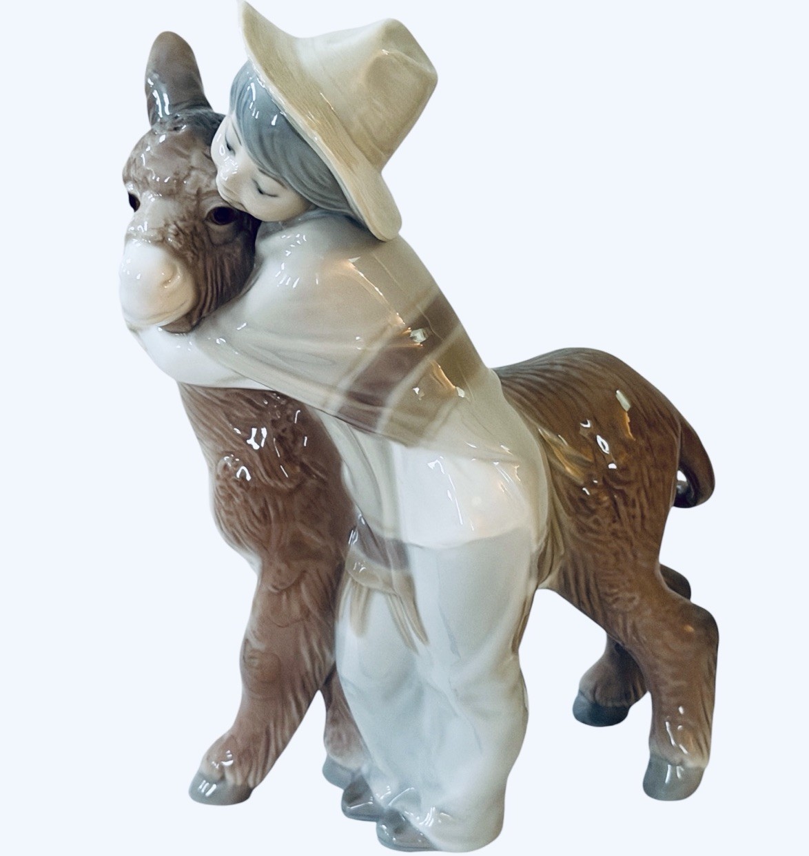 Lladro # 1181 Glossy Retired Signed Platero and Marcelino Boy with Donkey 8”
