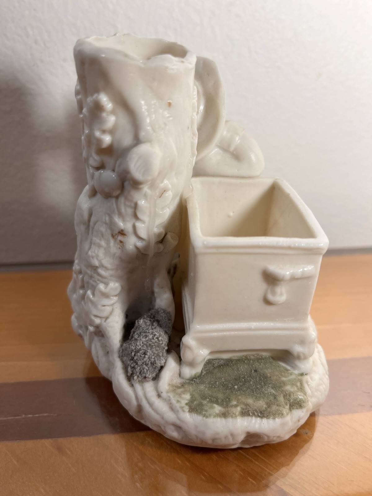 Vintage Heubach style Porcelain Boy w Puppy Vase & Candle Holder Figurine 4”