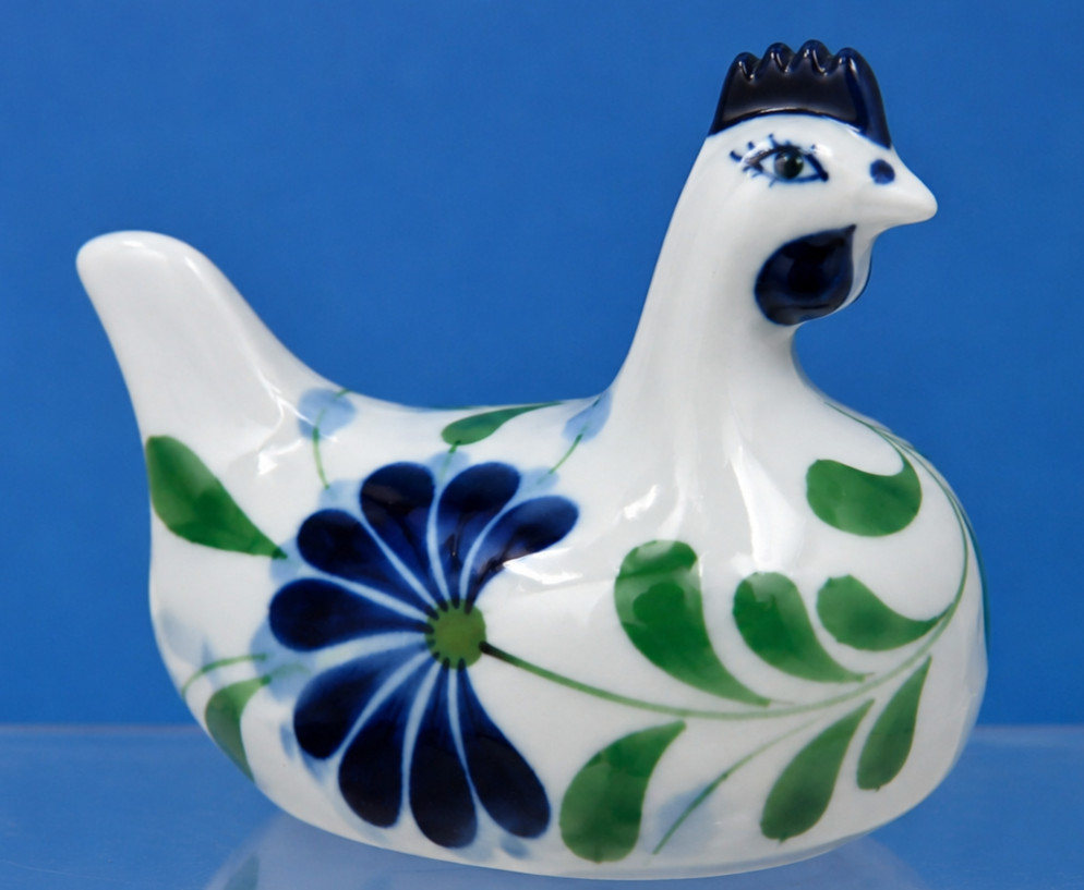 Dansk Sage Song Porcelain CHICKEN Figurine Blue Green Floral 3″ High Vintage