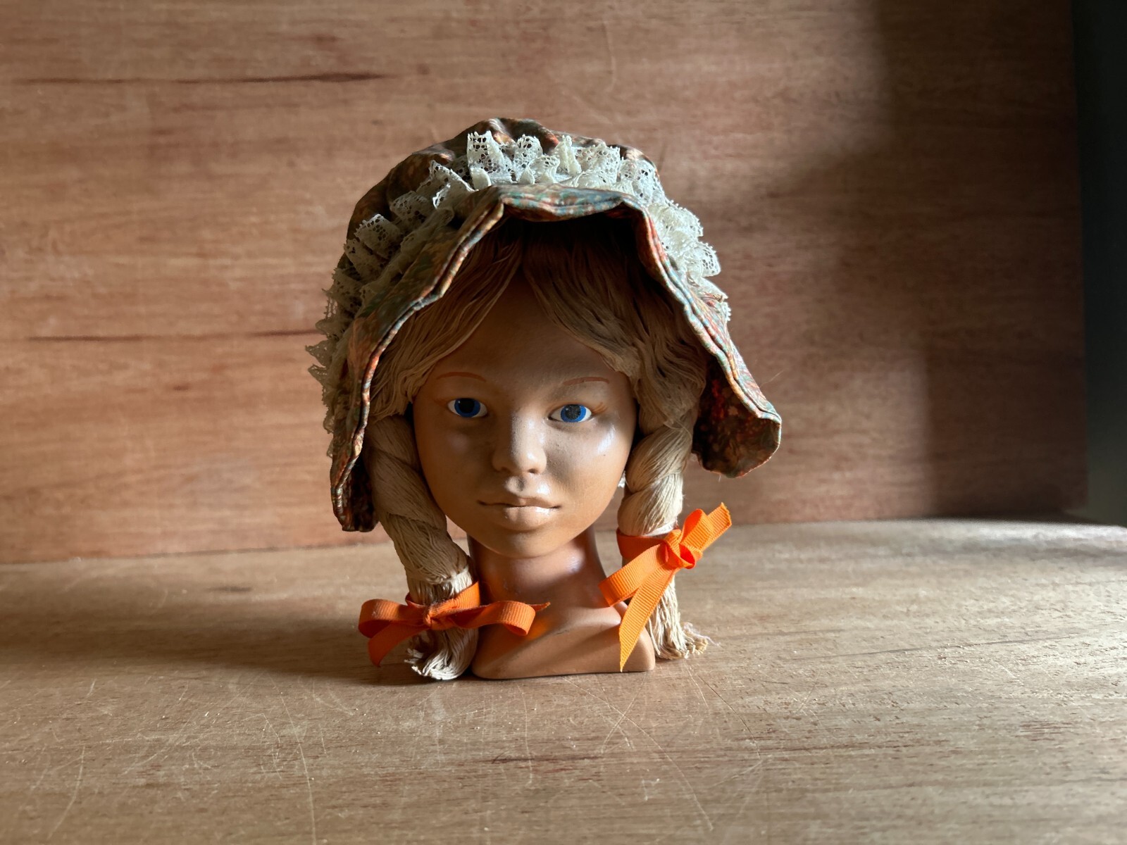 Farm Girl Bust Head Figurine Statue Figure Peasant Hillbilly Pig Tails Vtg OP