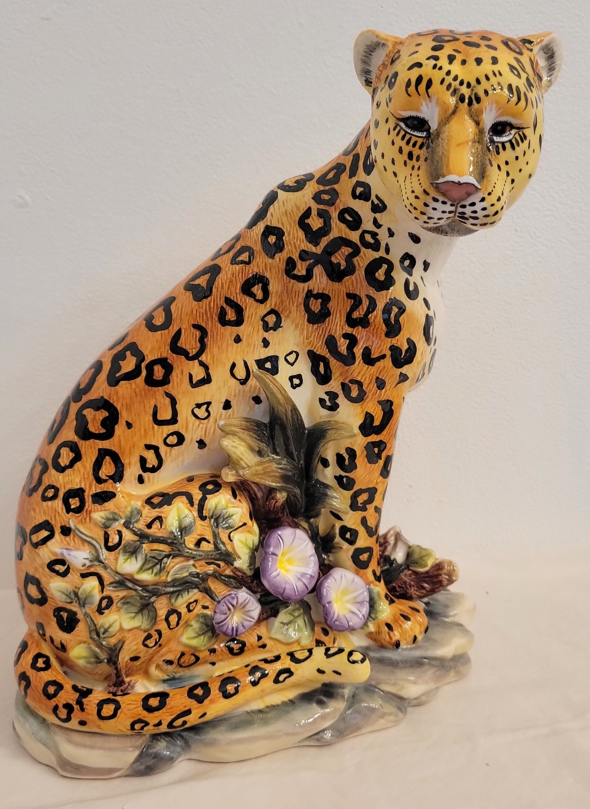 Vtg American Atelier Leopard Cheetah Ceramic Statue 12″×8″ Tall Note Pristine