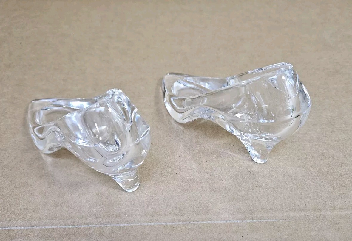 Vtg Pair Of Glass High Heel Shoes Clear Crystal Cinderella Slippers Oneida ?