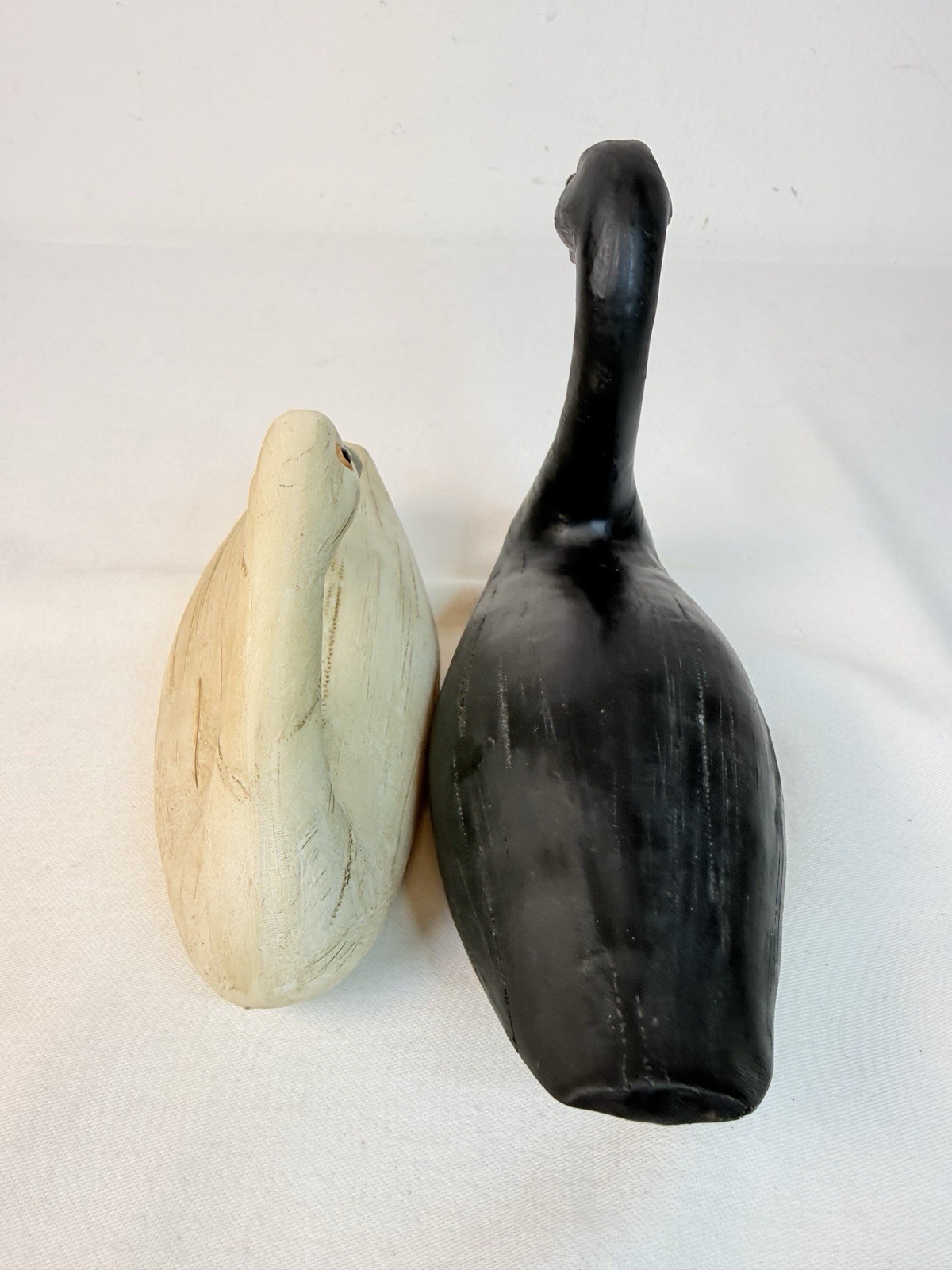 Pair Of Black And White Resin Swans