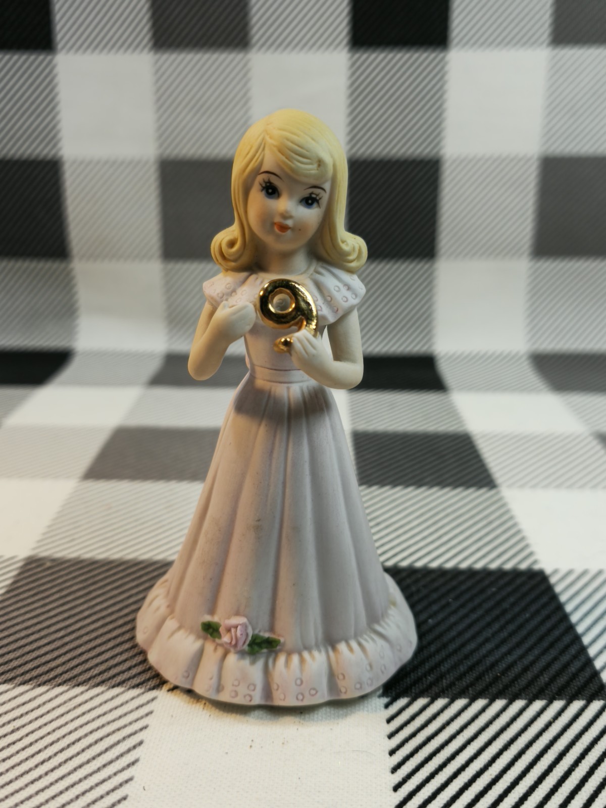 1982 Enesco Growing Up Birthday Girls Age 9 Vintage Figurine Light Brown Hair