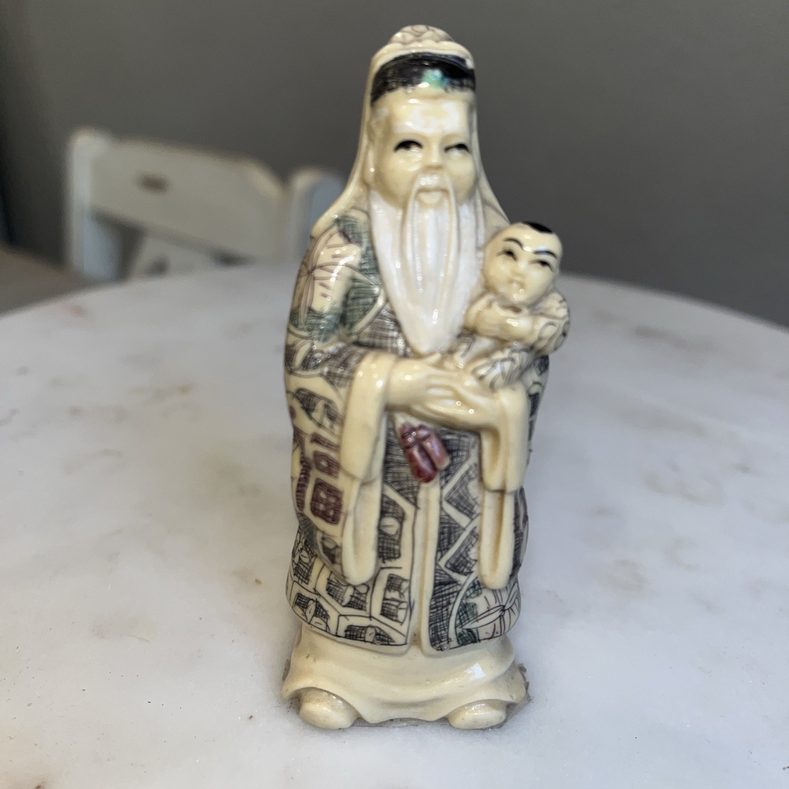 Vtg 3 Chinese CARVED 4” Resin Figurines Gods Of WEALTH, LONGEVITY & HAPPINESS