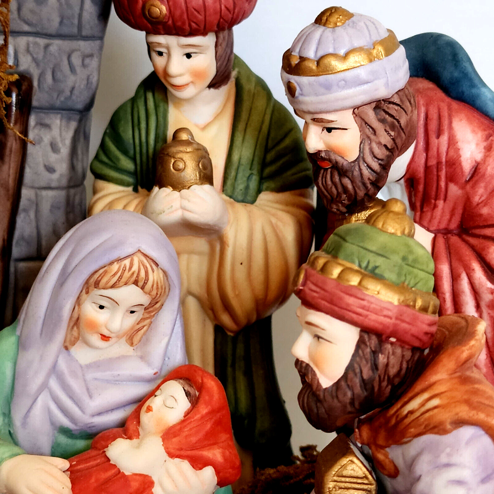 Hand Painted Porcelain Nativity Scene 9″ Christmas Decoration