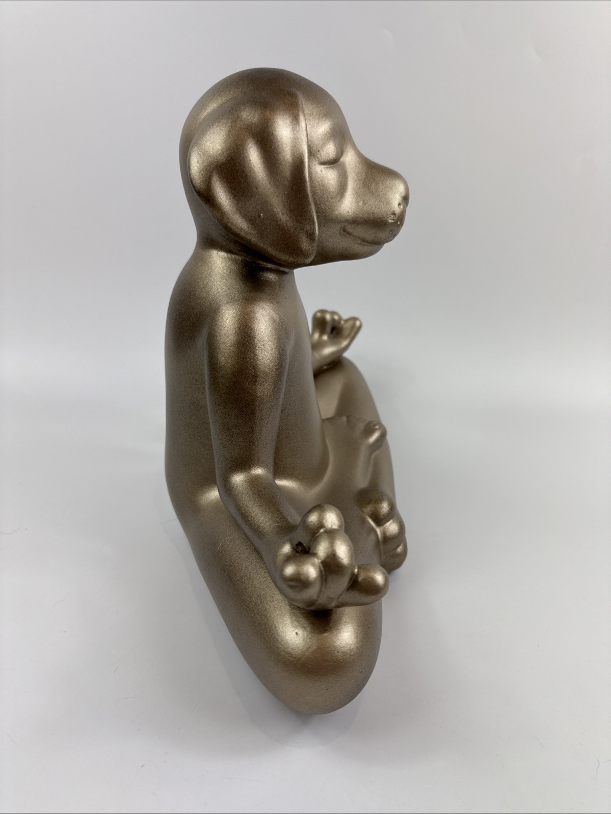 Pier 1 Meditating Zen Dog Art Sculpture Ceramic Yoga Gold Statue Figurine Lotus