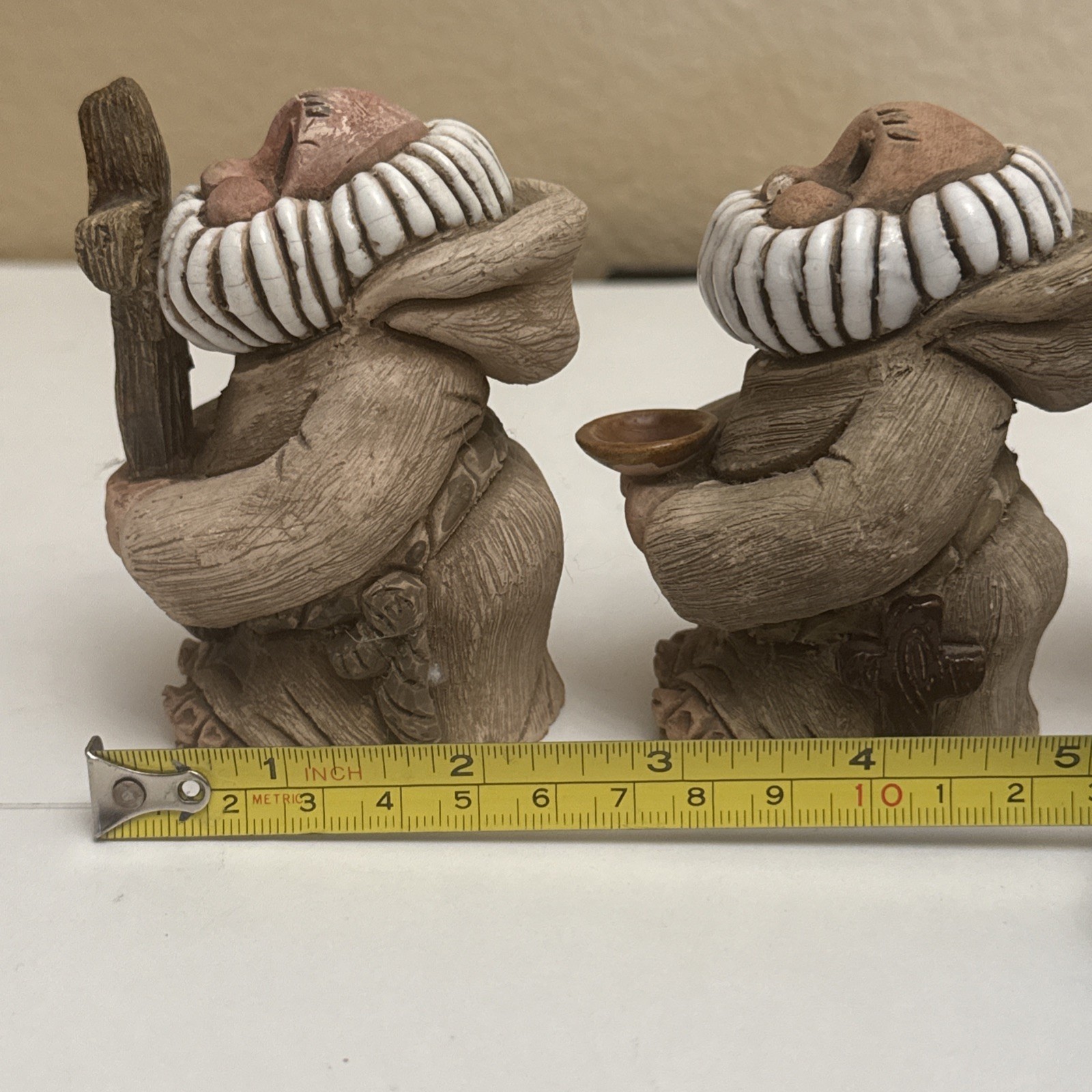 3) Uruguay Studio Pottery Art Priests Monks Book Cross Religious Signed Vintage