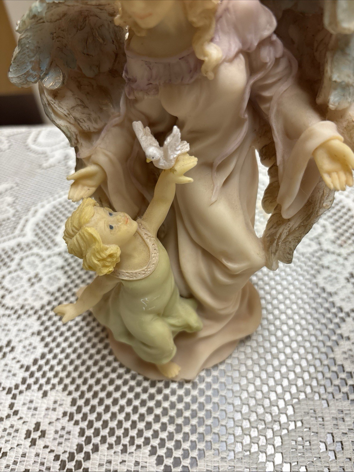 Large Resin Seraphim Like Angel & Young Girl & Dove 8.5”x5.5”x3.5” 2.5Lb EUC