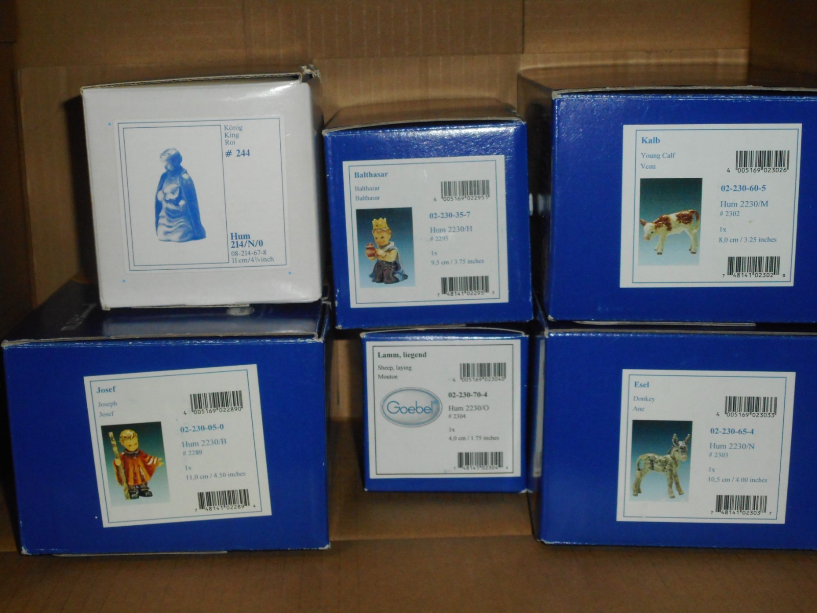 6 EMPTY HUMMEL NATIVITY BOXES *NO FIGURINES* w/FOAMRUBBER/PAPERWORK INCLUDED