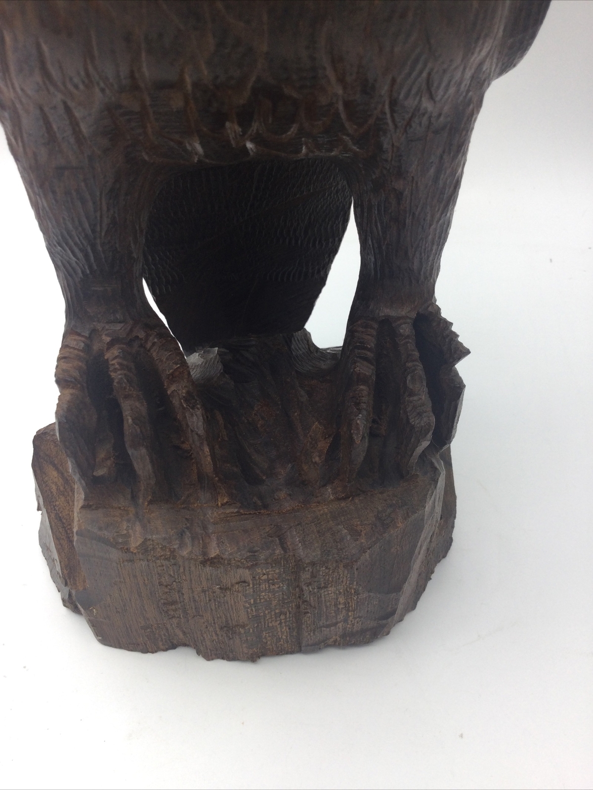 Hard Wood Hand Carved Eagle Perched on Wood Stand, 11 Inches Tall