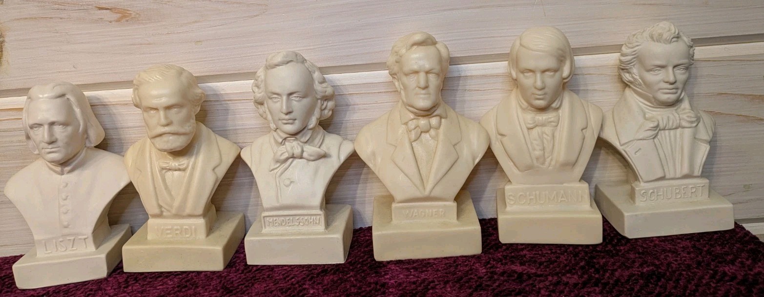 Vintage Vinyl Statuette Lot of 6 Busts of Famous Music Composers, Halbe