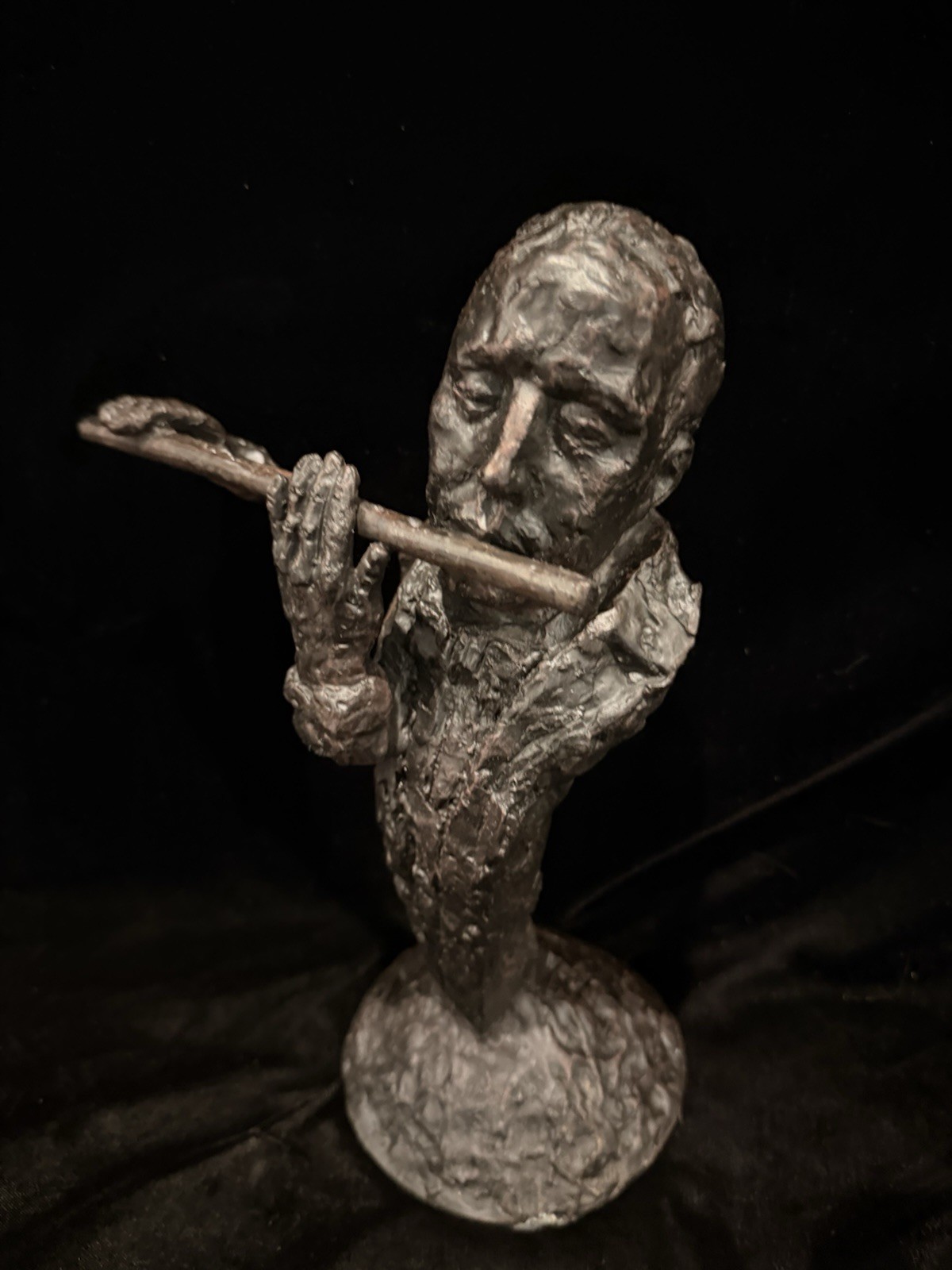 Vintage Modernist Flute Player Bust Sculpture Bronze Tone Metal Statue 10” Art