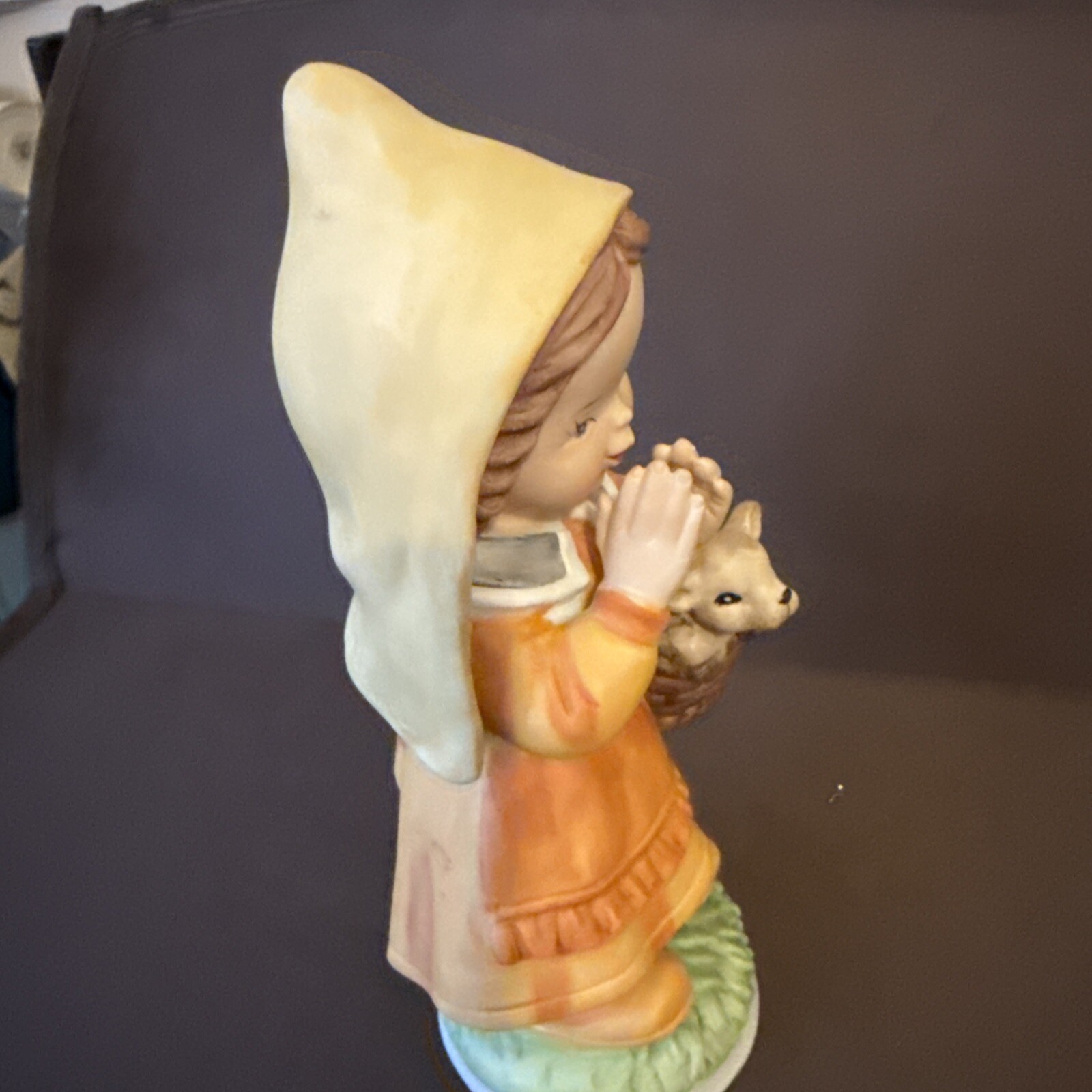 VTG Fine Quality Lego Porcelain Figurine Girl With Puppy in Basket Made in Korea