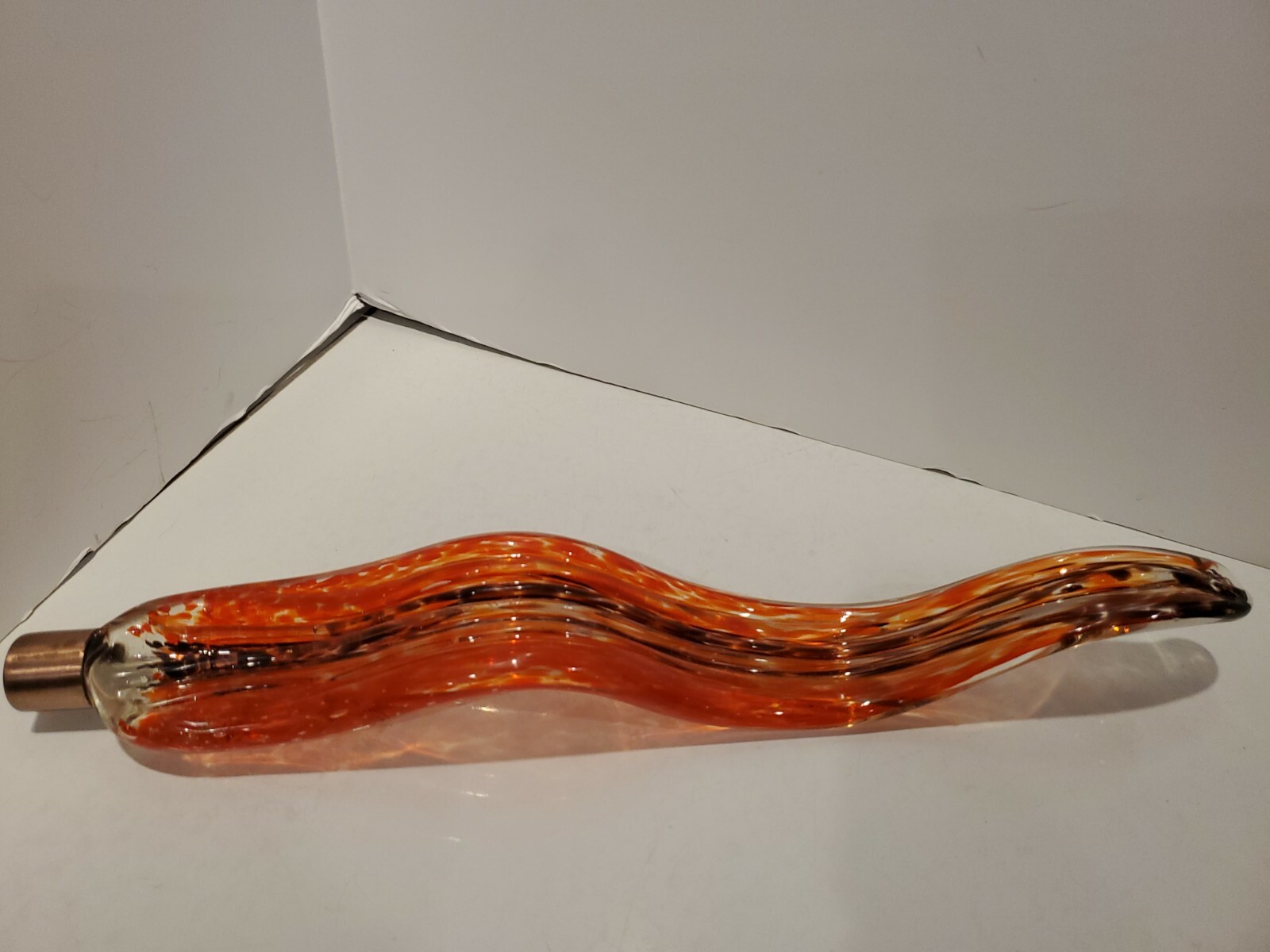 Vintage 1970s Art Glass Orange Black Clear Stretch Bottle Art Decor 14 x 2 “