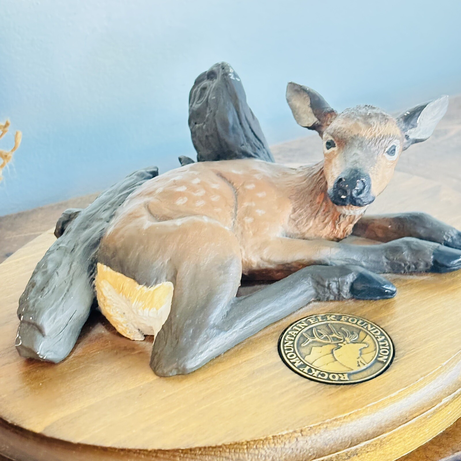 Rocky Mountain Elk Foundation Elk Calf Statue on Oval Base By Big Sky Carvers
