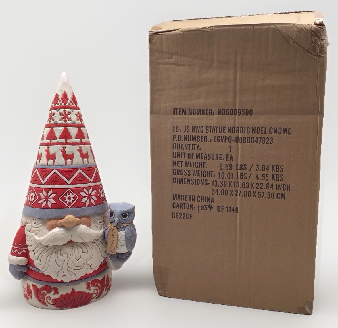 Jim Shore Enesco Nordic Noel Gnome With Owl Statue Indoor/Outdoor New Open Box