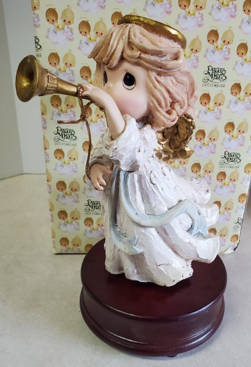 Precious Moments Angel with Trumpet Figurine. Musical Box Silent Night. 1996