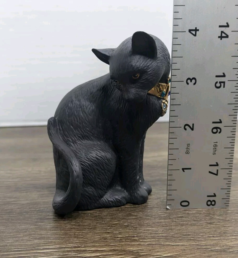 Lenox Black Matte Hand Painted CAT 14k Jeweled Collar Moonlight Allure Figurine