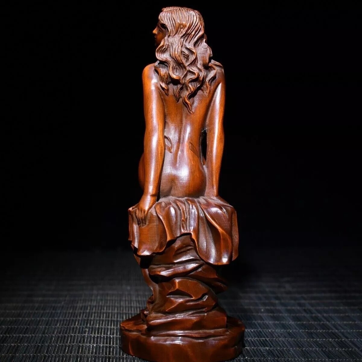 Chinese Boxwood Wood Carving Sexy Beautiful Woman Statue Wooden Sculpture Decor