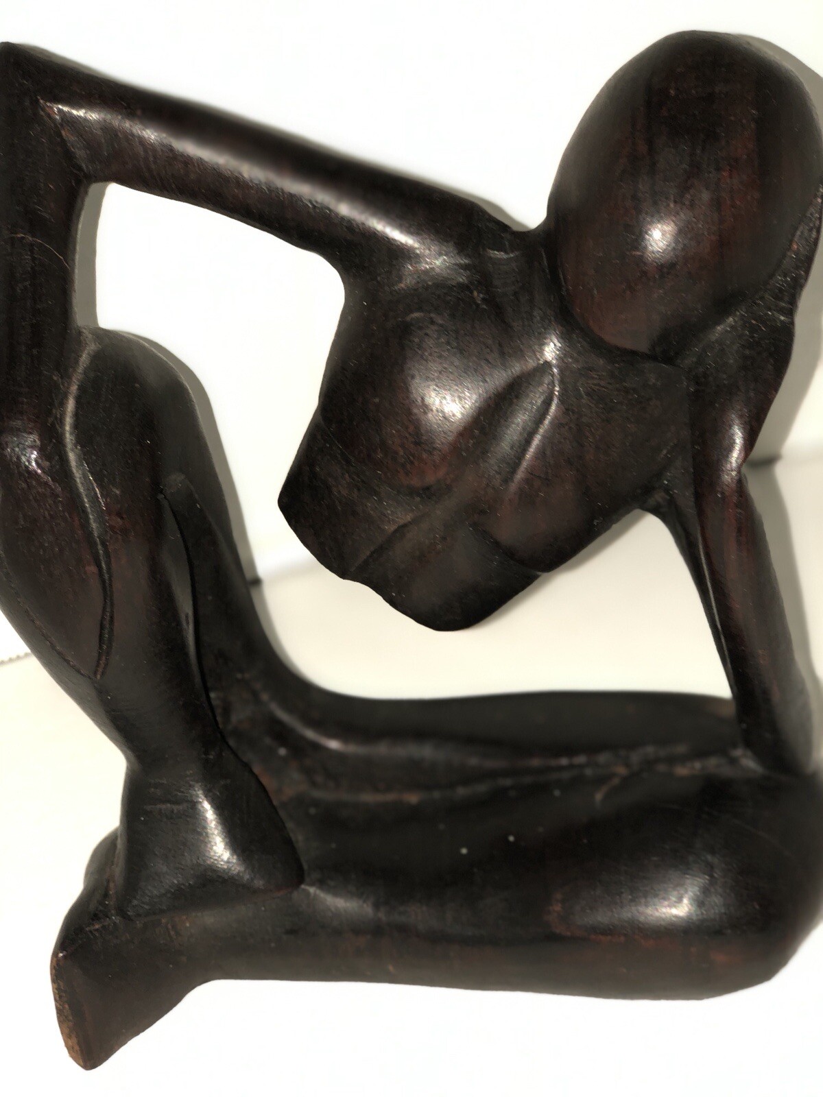 VINTAGE WOODEN THINKING MAN FIGURINE-Dark Cherry Stain