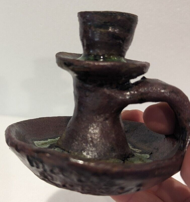Marie Rogers Georgia Pottery Folk Art Candle Holder Approx. 3.5 in Tall