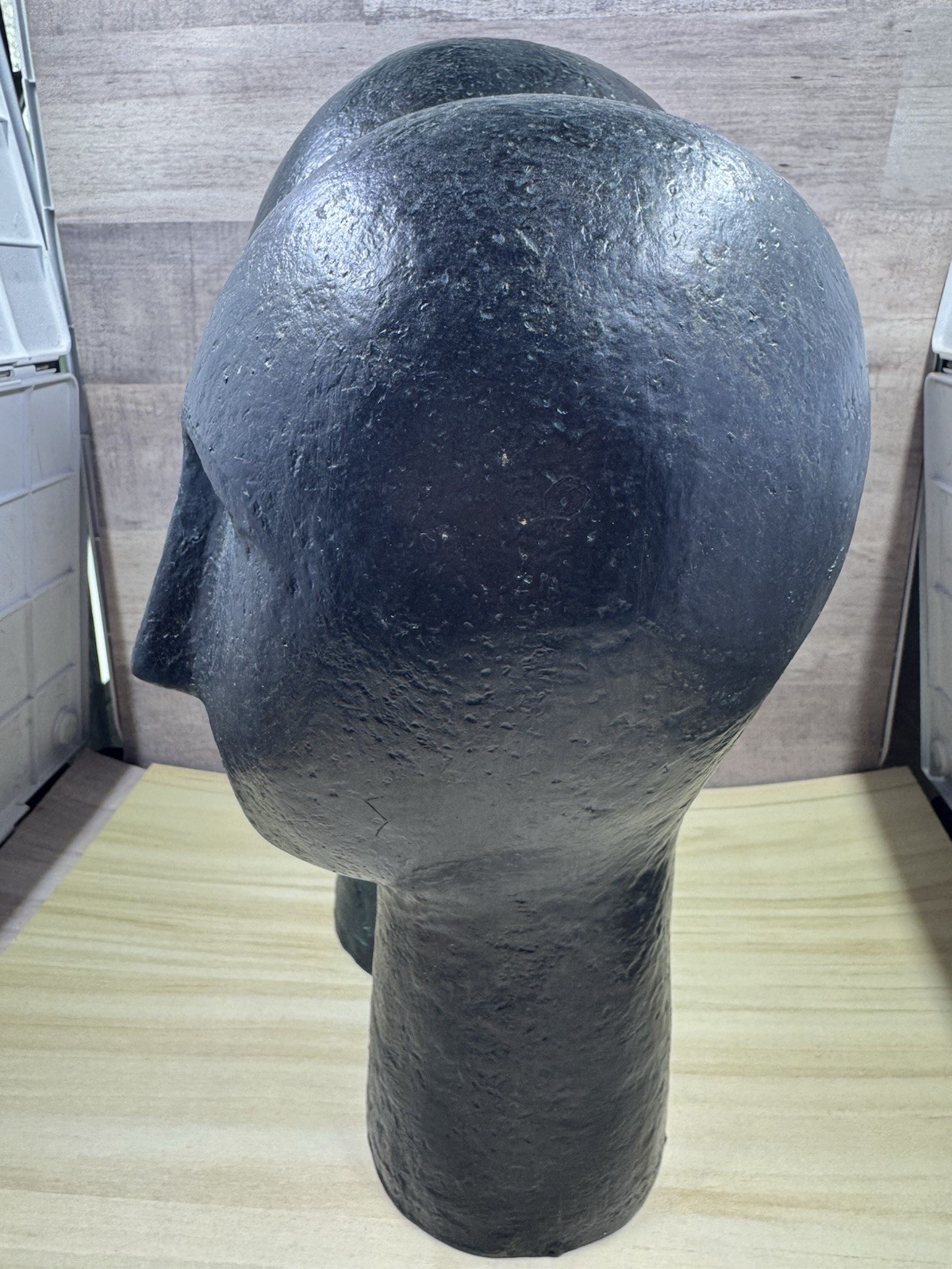 Contemporary Two Heads Resin 11” Sculpture Black Blue Patina