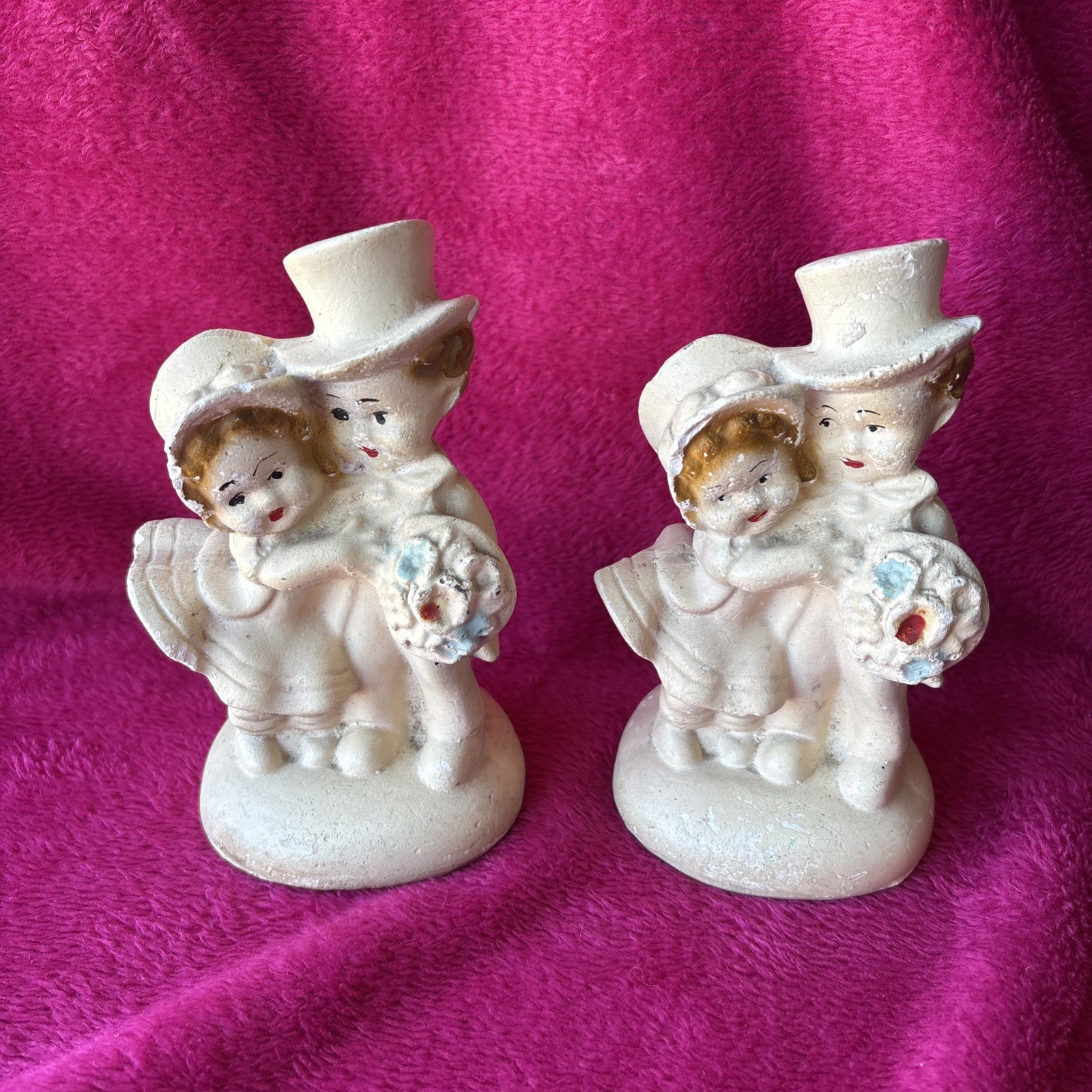 Vintage Chalkware Plaster Bride And Groom (2)
