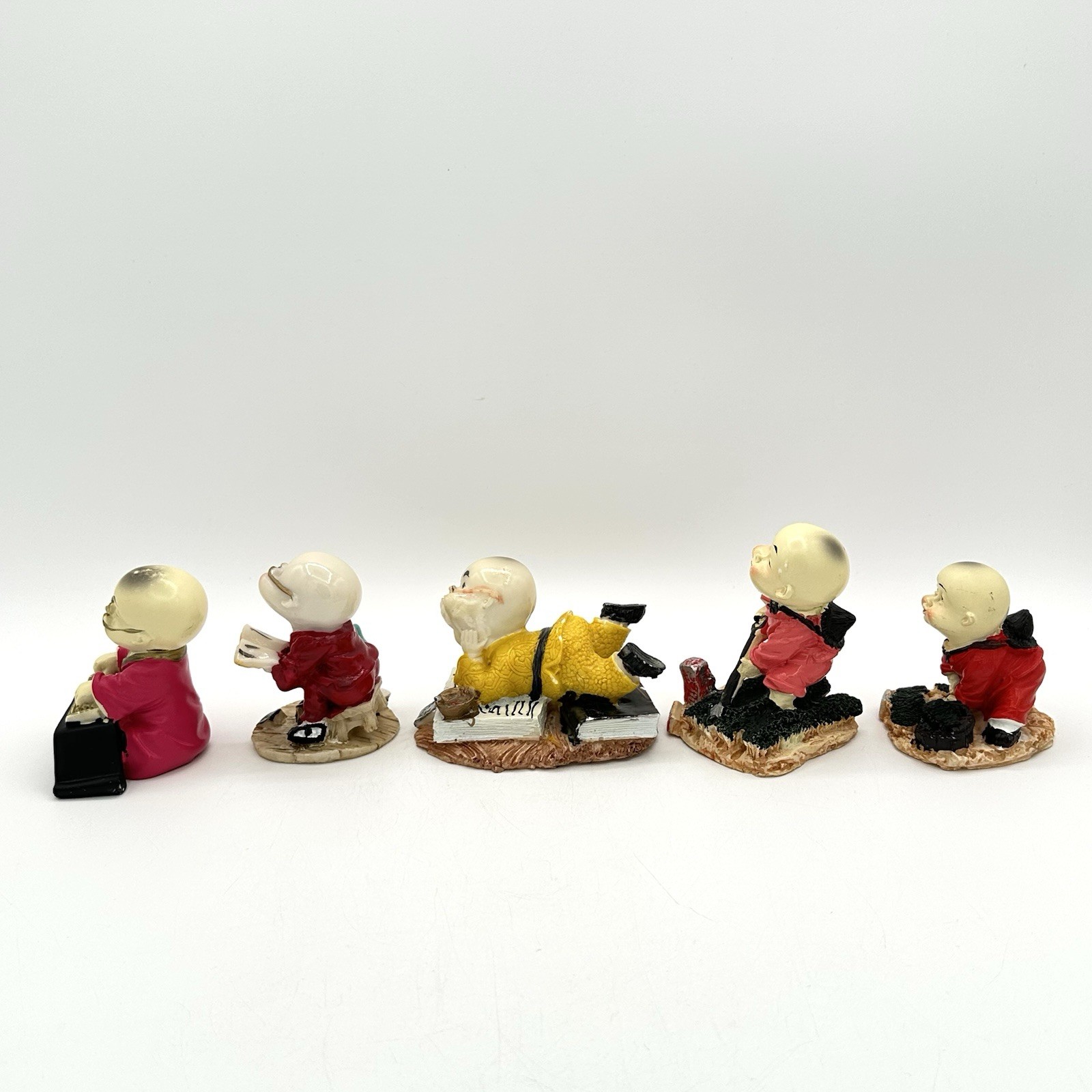 Vintage Boy Monk Resin Figures Set Of 5 Various Poses Asian Figurine READ