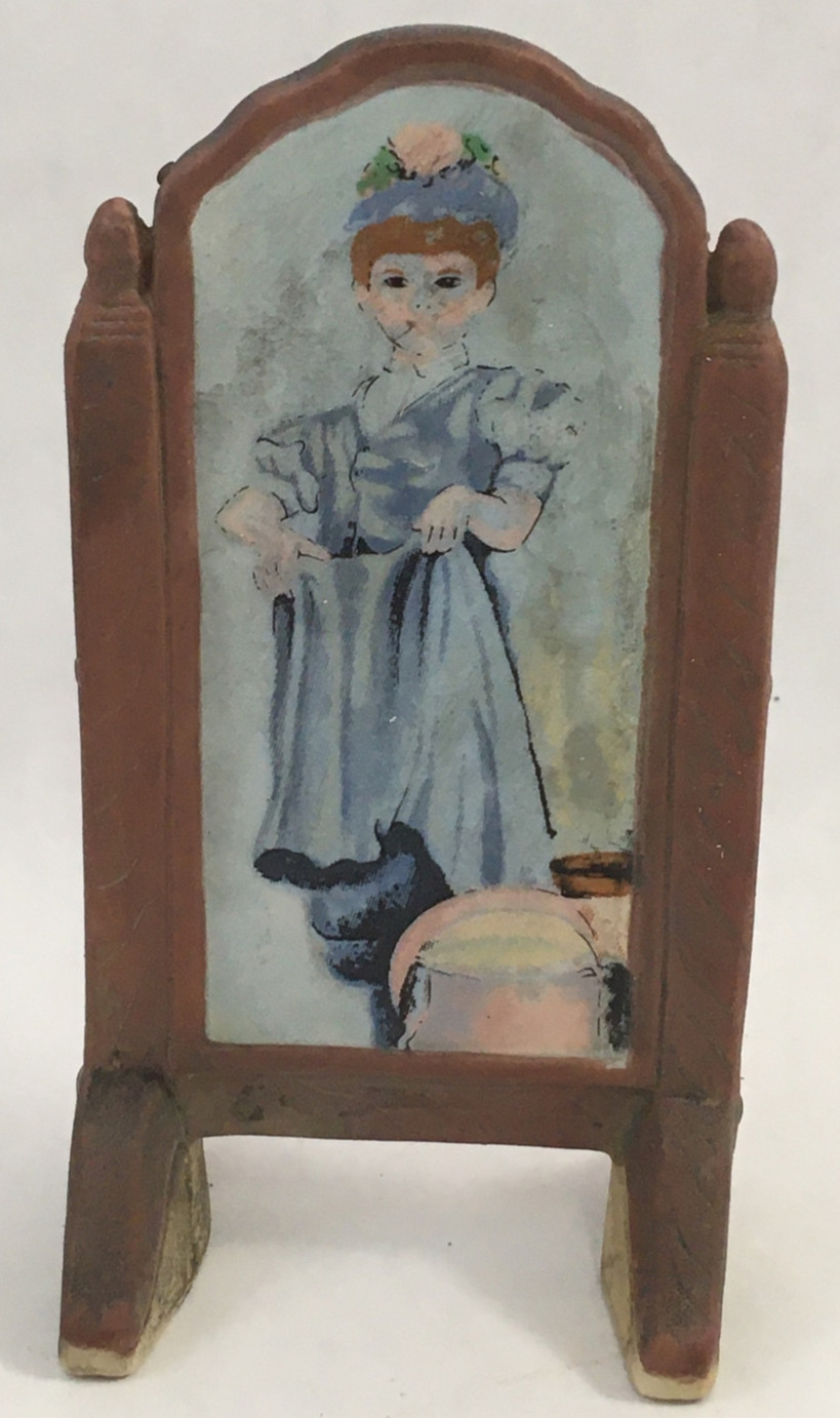Girl in Mirror Blue Dress Porcelain Mirror Figure Hand Painted 3.75″ Decorativ