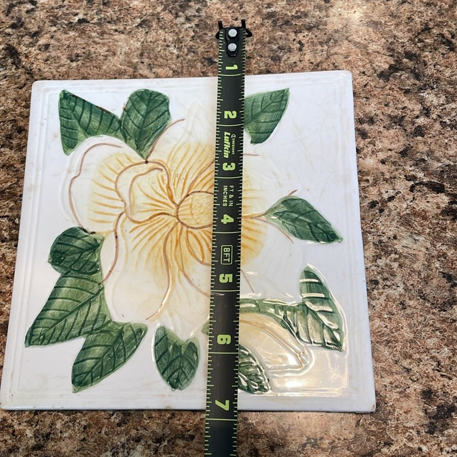 Decorative Ceramic Tile Magnolia Flower Embossed Leaves‎ Cork Back Coaster Art