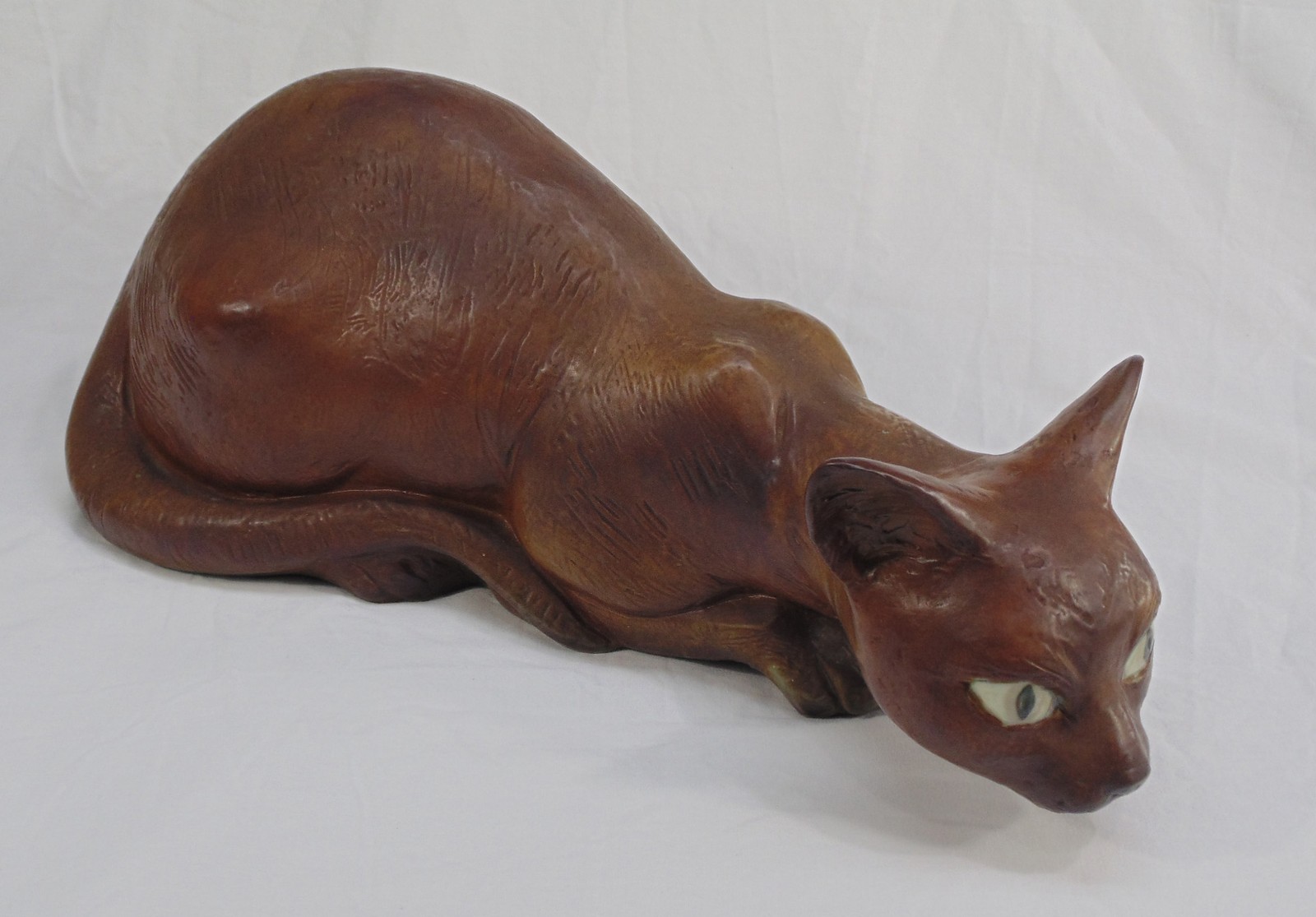 Rare Lladro Spain Crouching Siamese Cat Gres Figurine Life Size 16.5″ Long READ