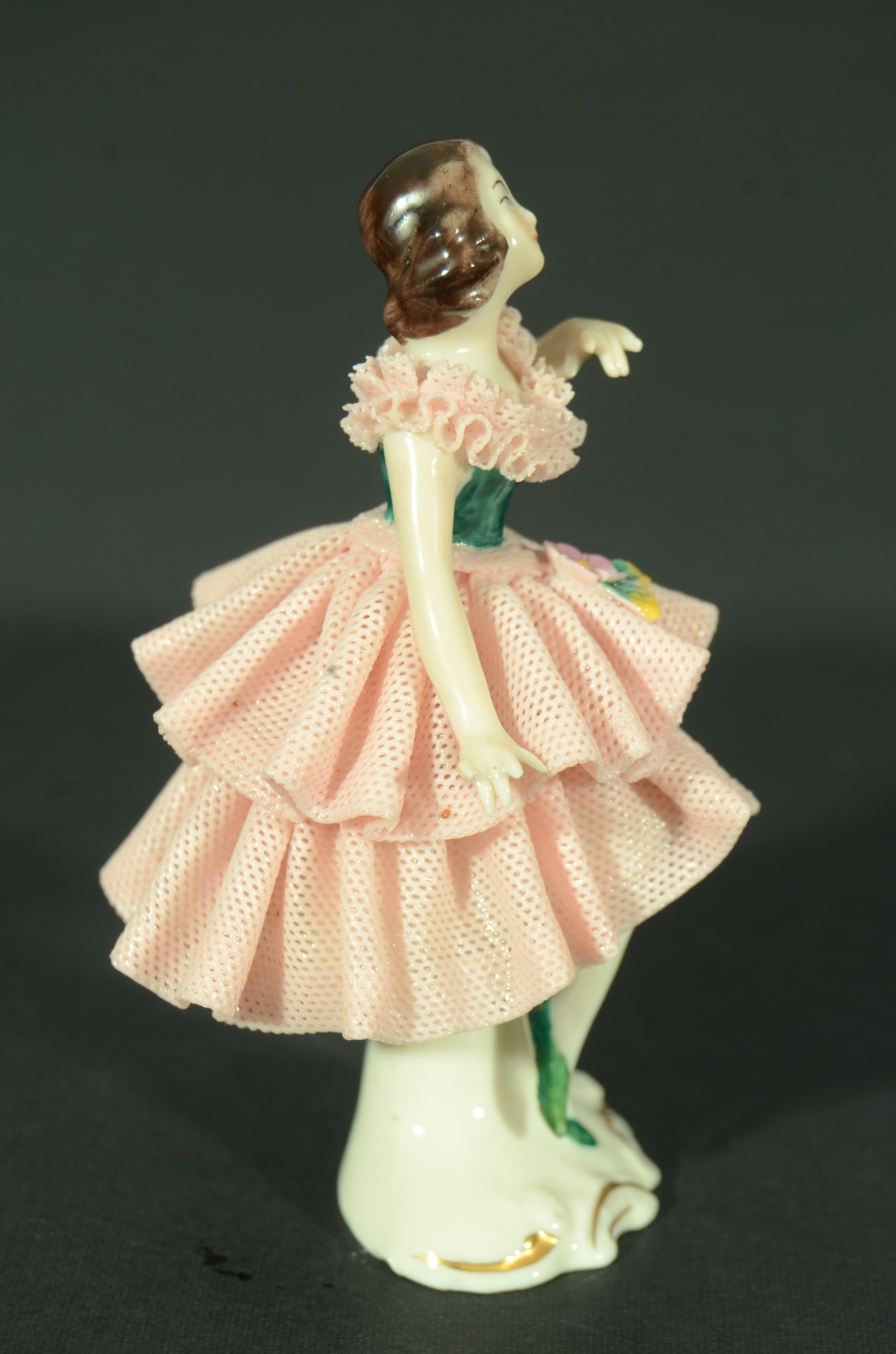 Antique Dresden Pink Porcelain Lace Ballerina Figurine