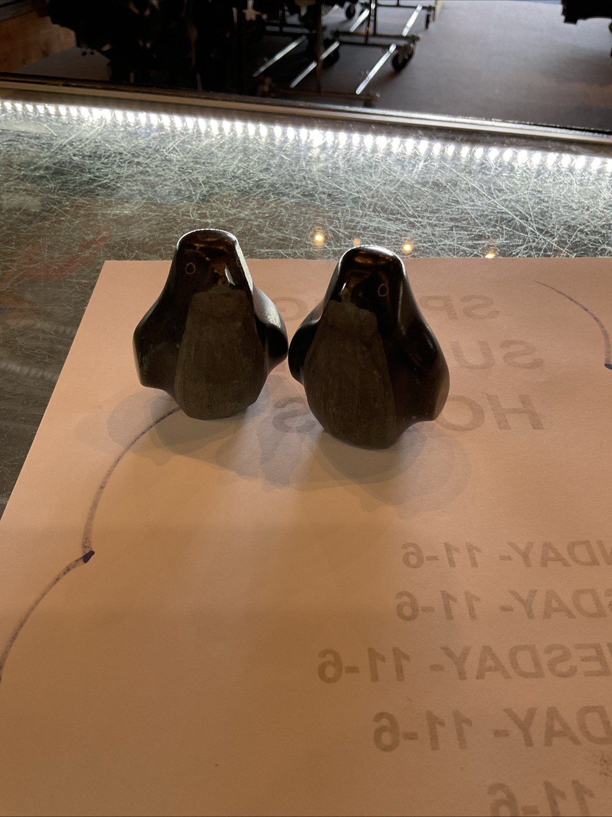 Black Penguin Figurine- Black Stone- Set Of 2- Penguins