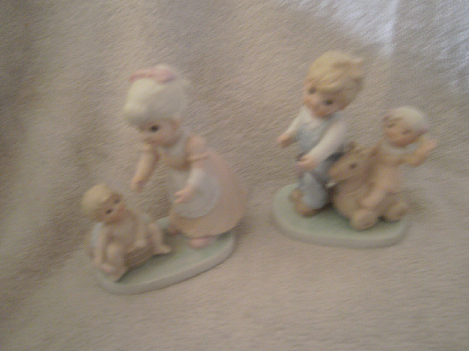 2 Homco Porcelain Artistic Figurines Baby bath time and Baby on Toy Horse