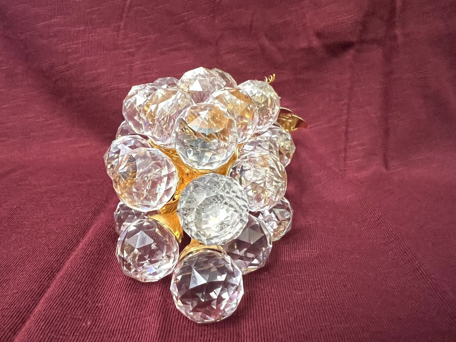 Swarovski Crystal 29 Large Grapes Cluster with Gold Leaves and Stems
