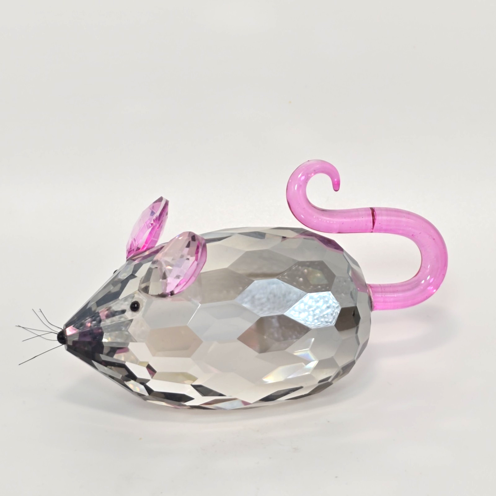 Clear Crystal Mouse Paperweight Pink Ears Tail Collectible Simon Designs 5″