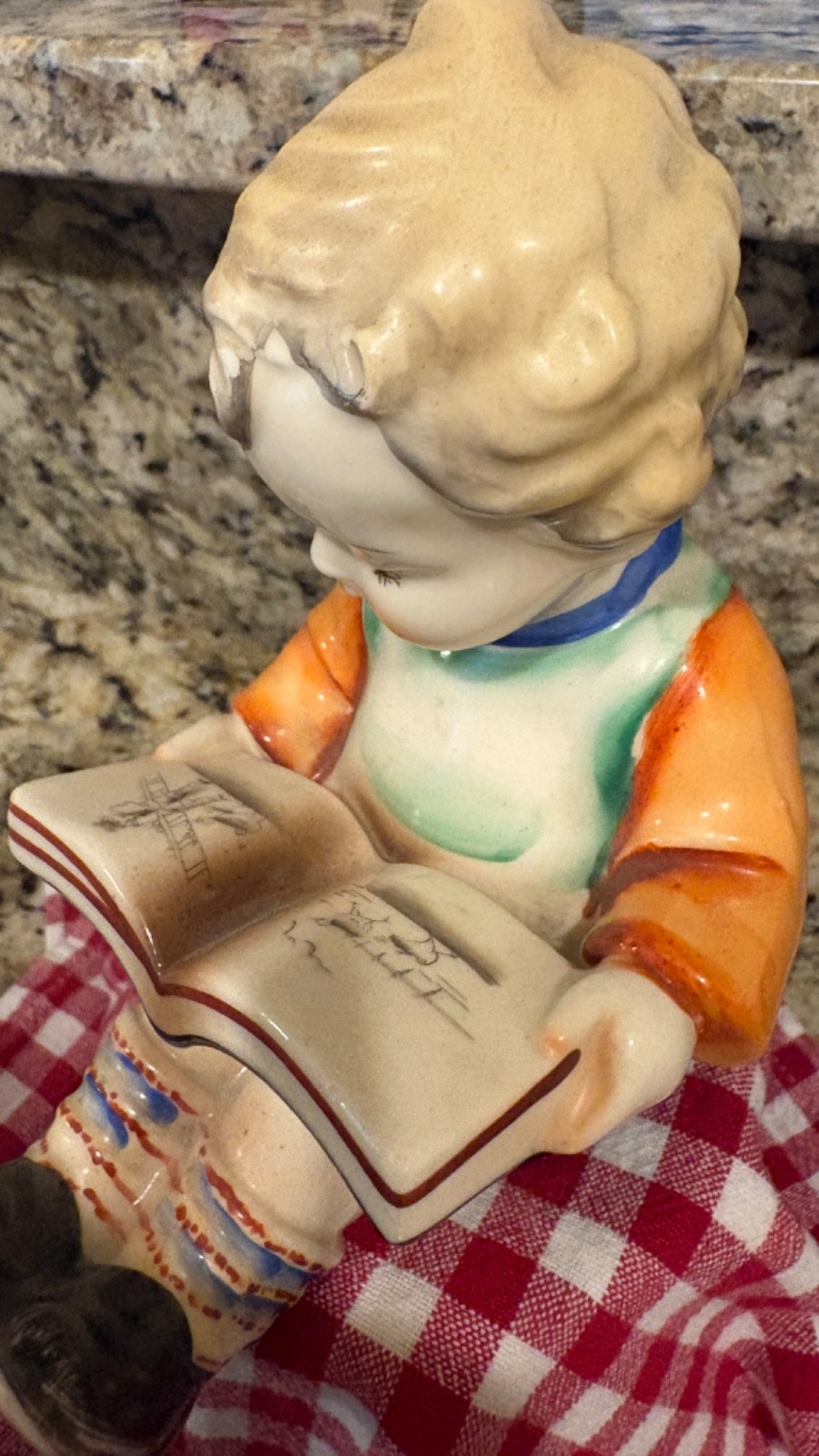 Vintage Ceramic Storybook Children Figurines Pair Little Red Riding Hood Reader