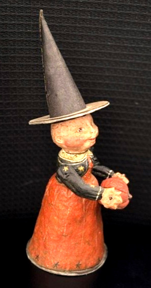 Vintage PoliWoggs American Folk Art Witch with Pumpkin Figurine -9 1/2″